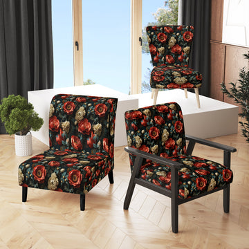 Deep Red And Beige Floral Blooms - Cottage Arm Chair